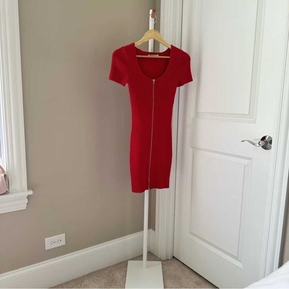 T by Alexander Wang Red Ribbed Knit Dress - Picture 4 of 8